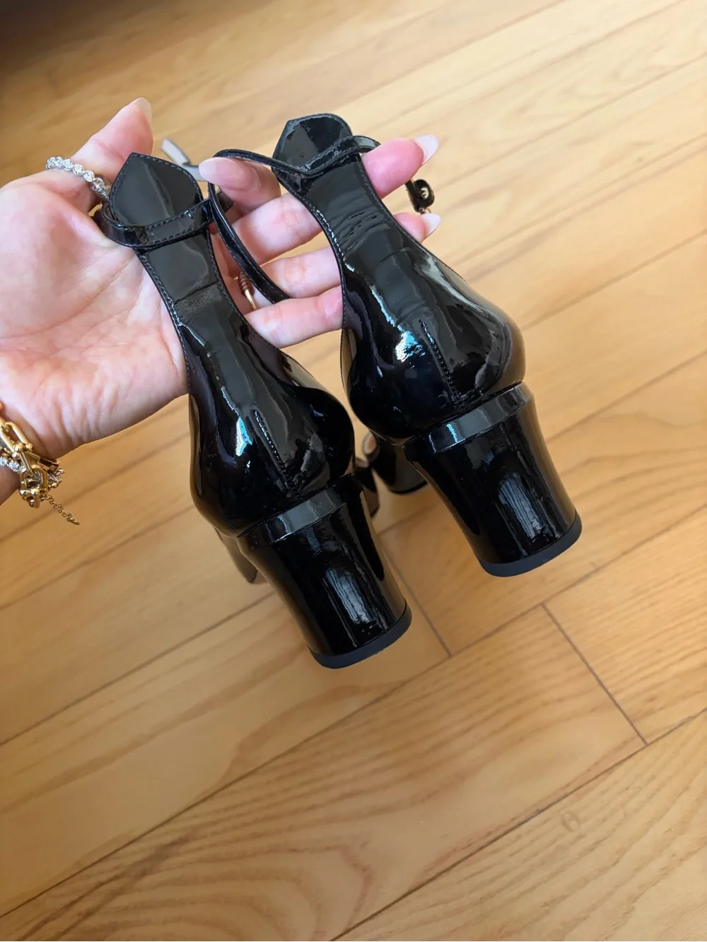 Valentino Garavani Tango Black Patent Ankle-Strap Block Heel Mary Jane